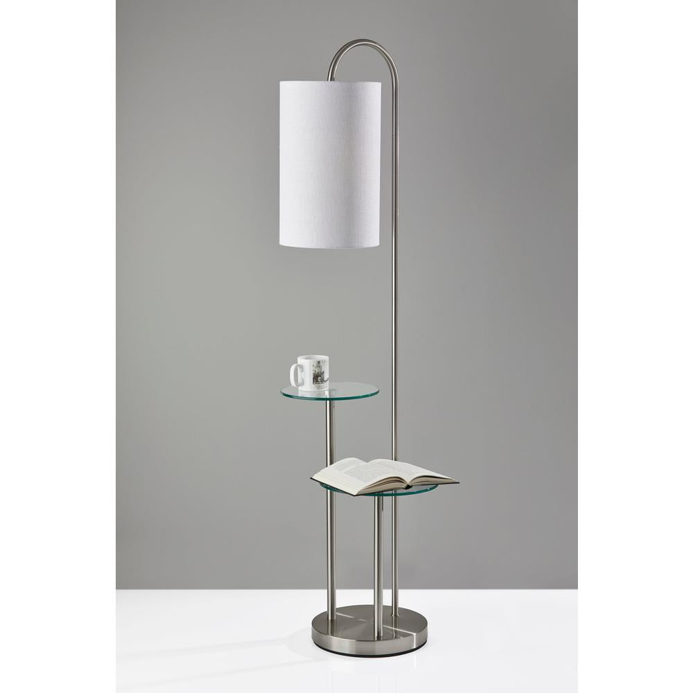 Adesso Leonard Shelf Floor Lamp, Brushed Steel