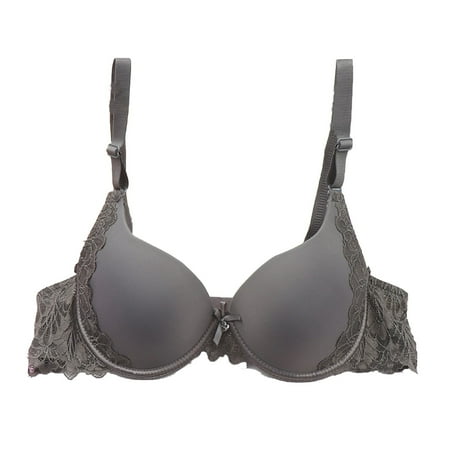 Ashirexll Pepper Bras for Women Small Breast Spaghetti Adjustable Straps Breathable Thick Cup Lace Bra Soft Underwire Gathered Posture Support Push Up Bra Dark Gray L