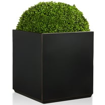 Metallic Heavy Cube Planter Box, 21Lx21Wx24H inches, Large Square Planter for Outdoor and Indoor 35lb Black with Gold Rim