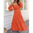 thumbnail image 2 of YOGAFOX Women's Boho Off Shoulder Long Sleeve Smocked Side Split Flowy A Line Maxi Dress S-XXL, 2 of 5