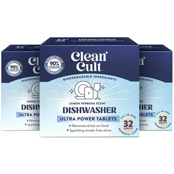Cleancult Ultra Power Dishwasher Detergent Pods For Sparkling Streak-Free Shine All-In-One No Plastic Waste 96 Count