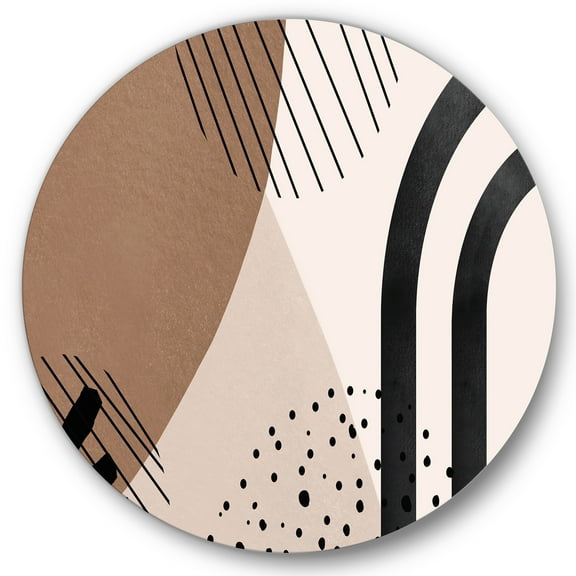 Designart 'Abstract Ivory Shapes and Shapes in Terracotta I' Modern Circle Metal Wall Art 36x36 - Disc of 36