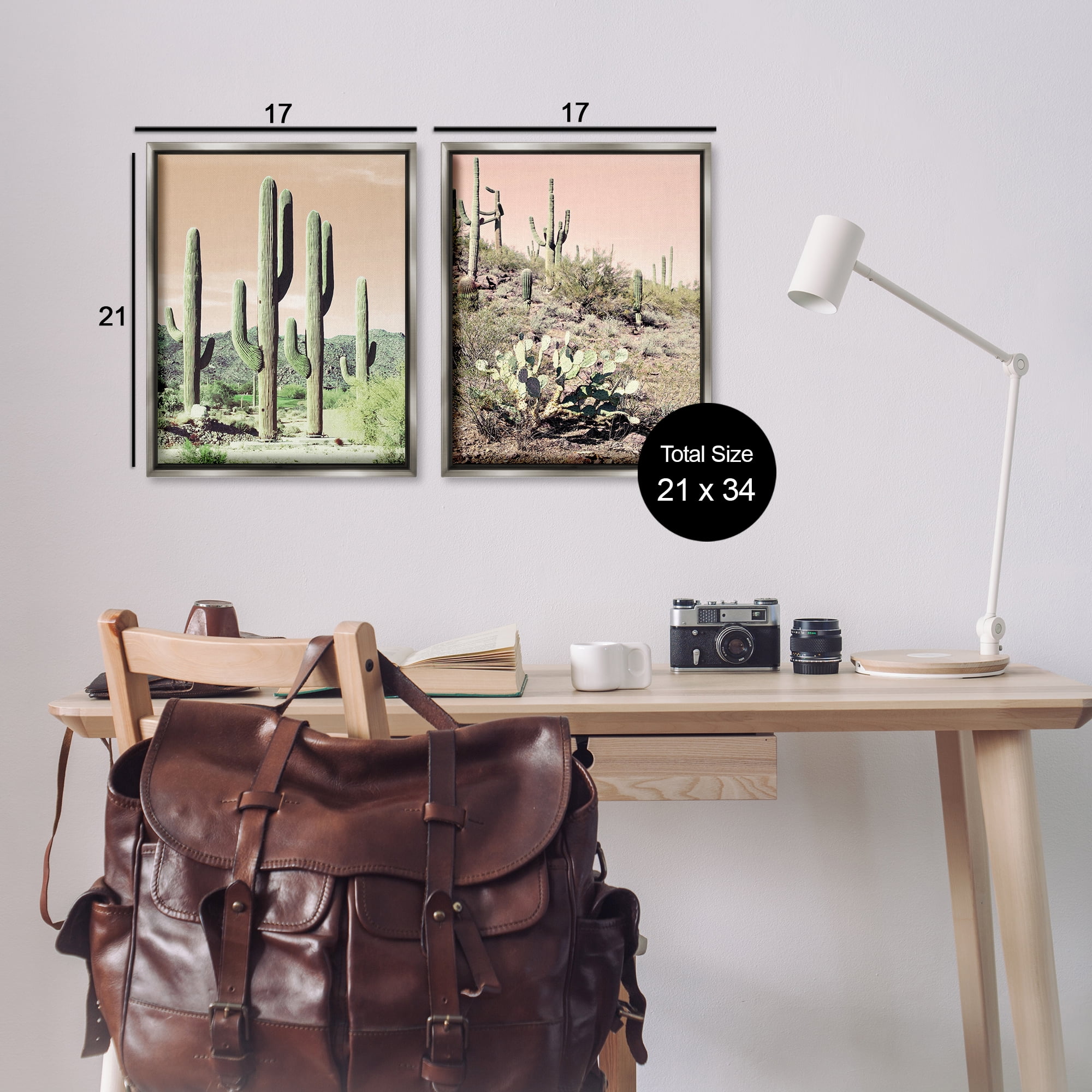 Stupell Industries Saguaro Cactus Desertscape Landscape & Nature Photography Gray Floater Framed Canvas Art Print Wall Art, 17 x 21, Set of 2