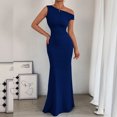 thumbnail image 2 of Women's Off-Shoulder Collar Waist Pleated Sleeveless Sexy Dress, 2 of 5