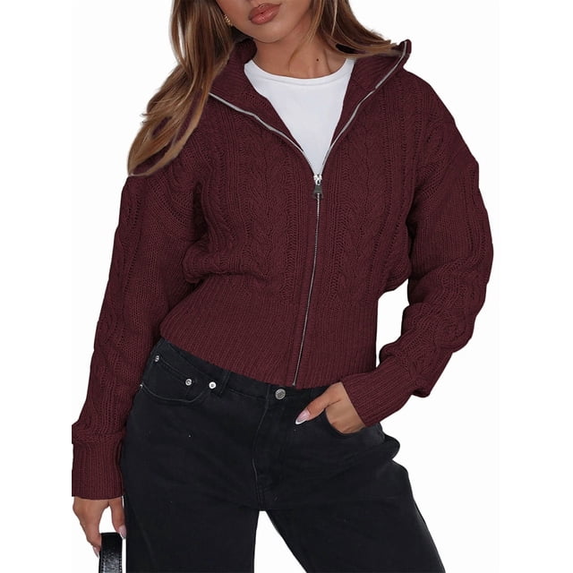Sudaderas con Cremallera para Mujer, Conjuntos Casuales, Cárdigan, Ropa de Abrigo, Chaquetas de Invierno de Moda, Abrigos. Vino Tinto L