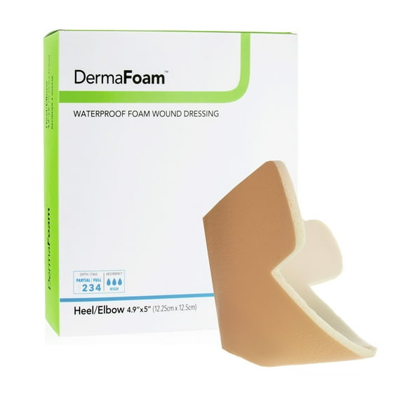 DermaFoam Foam Dressing 4.9 X 5 Inch Elbow / Heel No Border Waterproof Backing 00293E 5 per Box