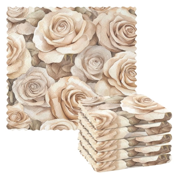6 Pieces of Kitchen Towels 11x11Inch Kitchen Dish Cloths Kitchen Dish Towels Reuseable Cleaning Cloths Cartoon Beige Roses