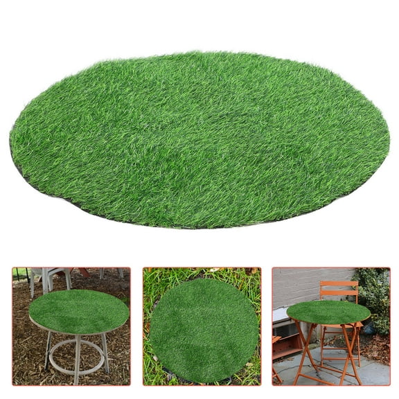 Topbathy green fake grass mat for decoration Round plastic for Families and Friends 1Pack