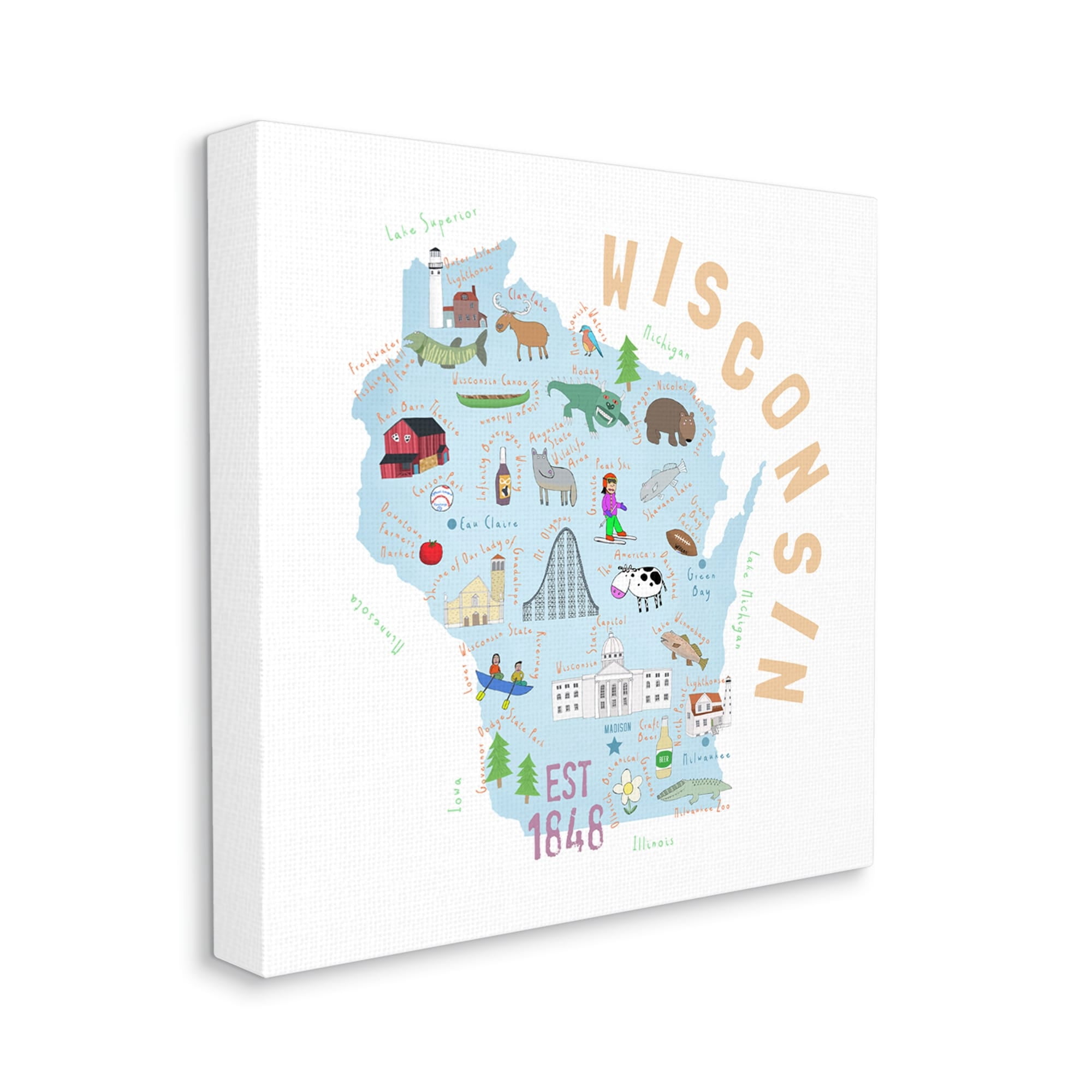 Stupell Industries Wisconsin Sights Landmark Doodles Travel & Places Painting Gallery Wrapped Canvas Print Wall Art