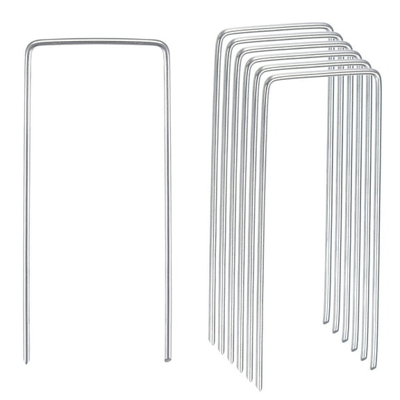 Uxcell 4" L x 0.08" Dia. U Shape Garden Landscape Staples Galvanized Silver Tone 50 Pack