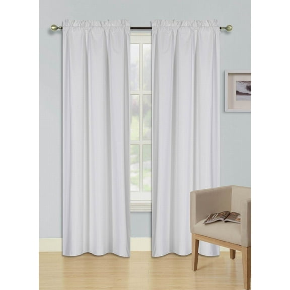 1-Piece 100% Blackout Rod Pocket Solid Window Curtain Panel With Lined Backing 35" X 63" R64 White