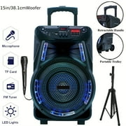 Portable Bluetooth Speaker with Stand, 8" 12" 15" Subwoofer, Heavy Bass PA System, TWS, FM, AUX, LED Lights, Mic, Tripod, Handle, for RV Car Truck Karaoke, Rechargeable