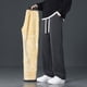 thumbnail image 1 of Pantalones largos para hombre, de color liso, de lana de celdas en barbecho, con bolsillos y cordón, pantalones de polar, pantalones de pana., 1 of 6