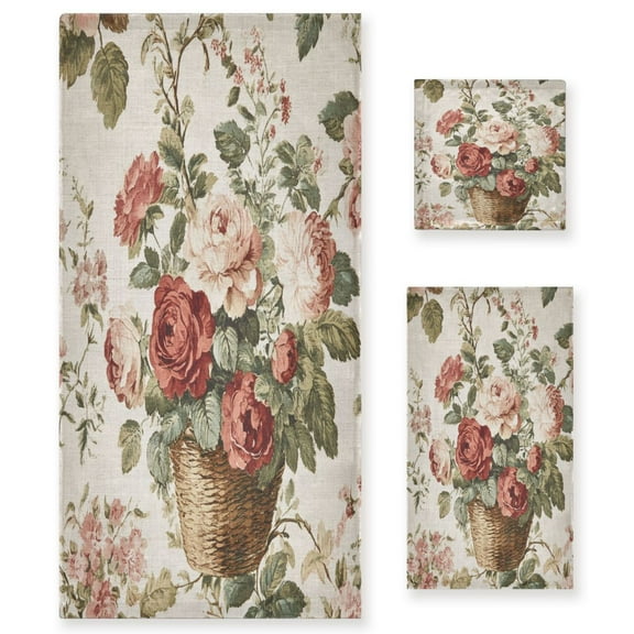 BZSMCE 3piece Bath Towel Sets Hand Bath Towels Fashion Floral Basket Delight Printed Towel Sets