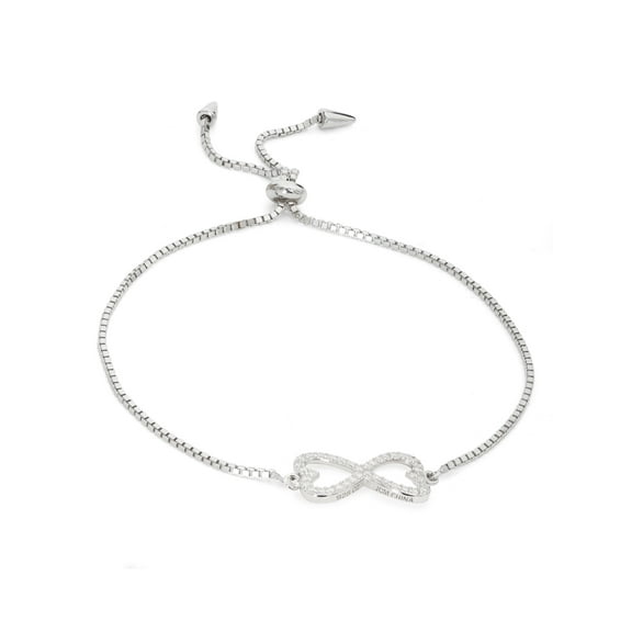 Brilliance Fine Jewelry CZ Infinity Heart Lariat Bracelet in Rhodium-Plated Sterling, 8.5 inches