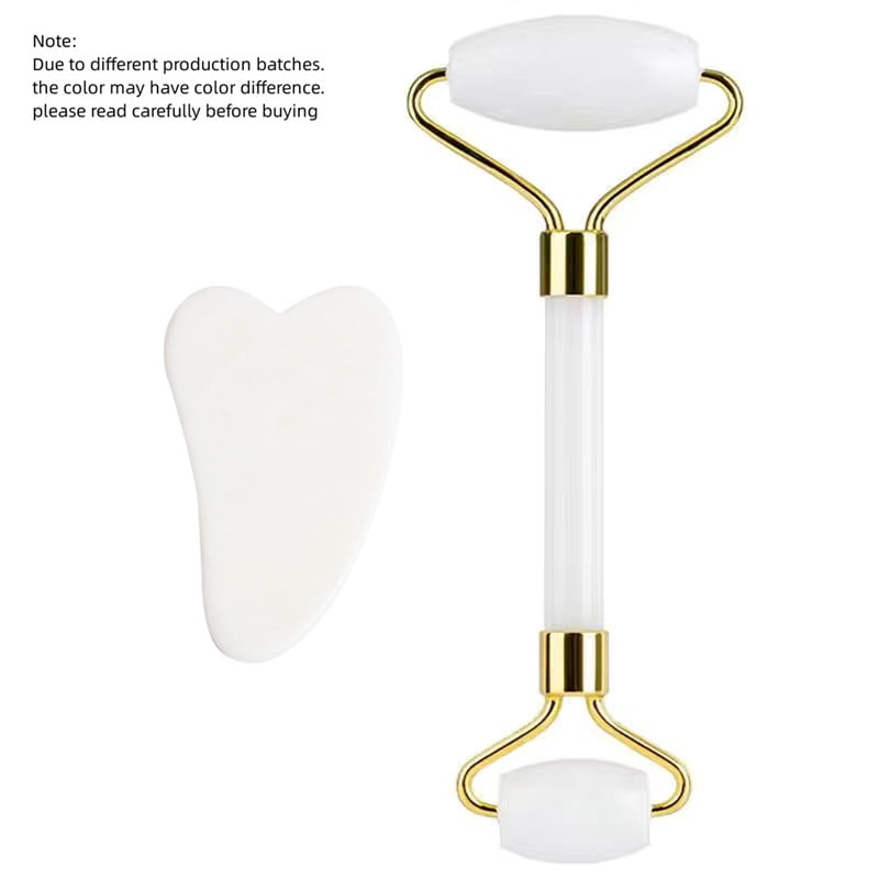 Rose Quartz Face Roller & Gua Sha Set, Skincare Tools for De-Puffing, Sculpting & a Radiant Glow, Natural Stone Facial Massager for Face, Eyes, and Neck,Blue (packed in OPPO bag)