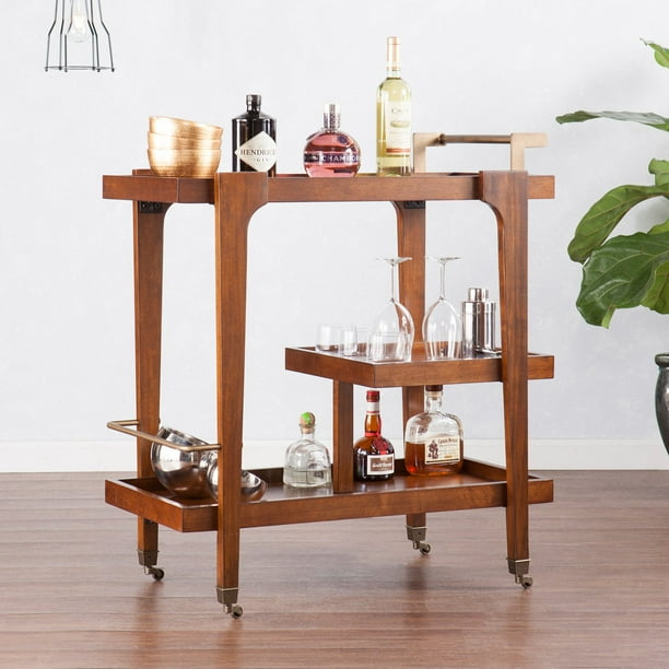 Holly and Martin Zhori Midcentury Modern Bar Cart, Dark Tobacco with