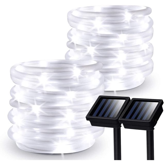 Cuerda de luces solares para exteriores, paquete de 2 luces de tubo impermeables para exteriores con energía solar con 100 LED, 35.7 pies, 8 modos de luces de cadena para jardín, valla, patio, fiesta, boda, habitación de Navidad ACTIVE Biensenido a ACTIVE