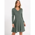 thumbnail image 2 of Women Long Sleeve Ribbed Knit Short Dresses  Fall Winter V Neck Casual Swing A Line Sweater Dress, 2 of 16