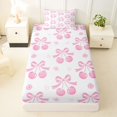 thumbnail image 3 of Manfei Pink Bowknot Cherry Twin Sheet Sets for Girls, Cute Flower Floral Bedding, 3-Piece, 3 of 5