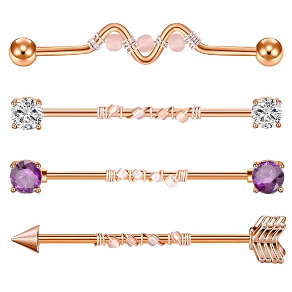 DESIGNICE 4 Pieces Industrial Barbell Earrings Body Piercing Jewelry Stylish Fashion 1 1/2inch Long Ear Studs for Women's Day,Industrial Piercing Jewelry,Ear Piercing Studs