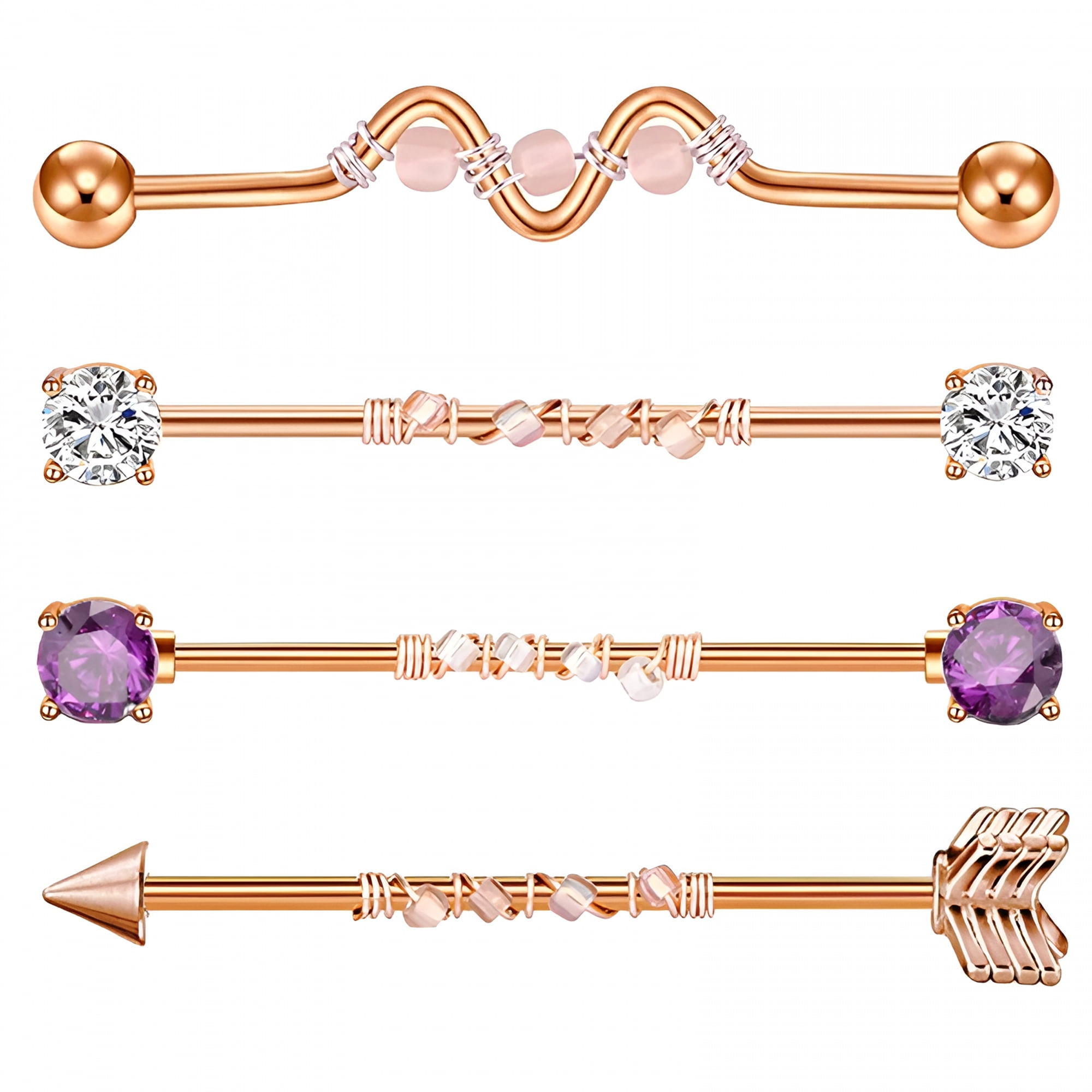 DESIGNICE 4 Pieces Industrial Barbell Earrings Body Piercing Jewelry Stylish Fashion 1 1/2inch Long Ear Studs for Women's Day,Industrial Piercing Jewelry,Ear Piercing Studs