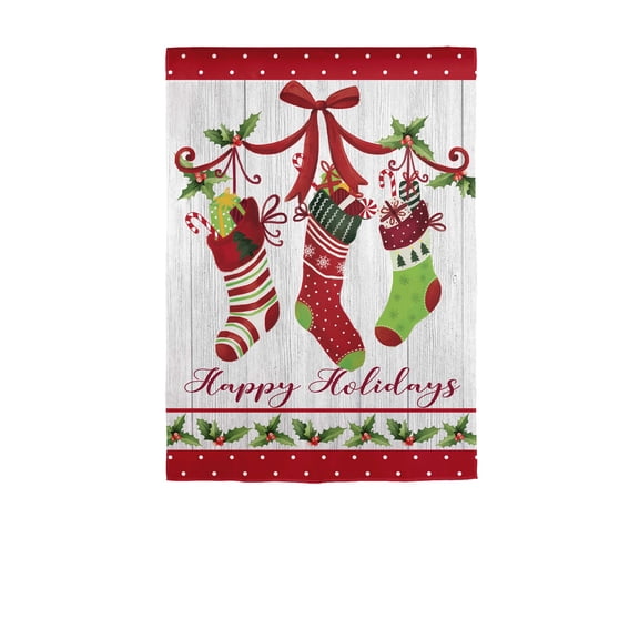 Evergreen Garden Flag Happy Holidays Stocking Applique Double Sided Indoor Outdoor Decor 18" x 12.5"