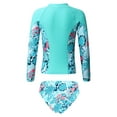 thumbnail image 2 of TiaoBug Kids Girls Rash Guard Swimsuit Sets Printed Long Sleeve Zipper Swim Tops with Briefs Seaside Bathing Suit Leaf 8, 2 of 7