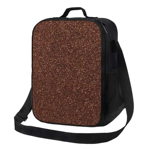 Disketp Dark Brown Glitter Bolsa Térmica Estampada para Almuerzo, Lonchera para Hombres y Mujeres Adultos