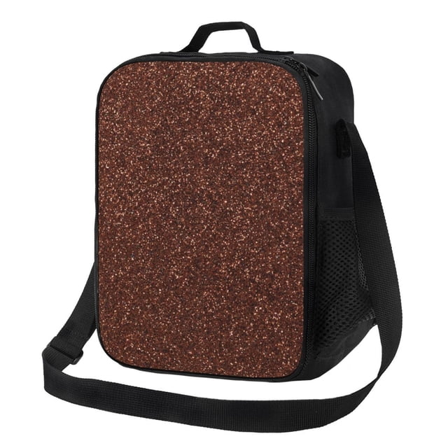 Disketp Dark Brown Glitter Bolsa Térmica Estampada para Almuerzo, Lonchera para Hombres y Mujeres Adultos