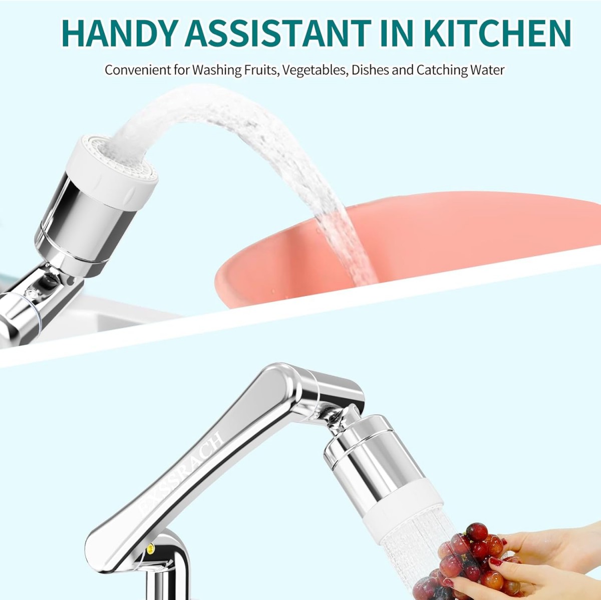 1440° Swivel Faucet Extender, Heavy Duty Swivel Splashback Aerator Adapter for Kitchen Sinks and Bathrooms, 2-Pack