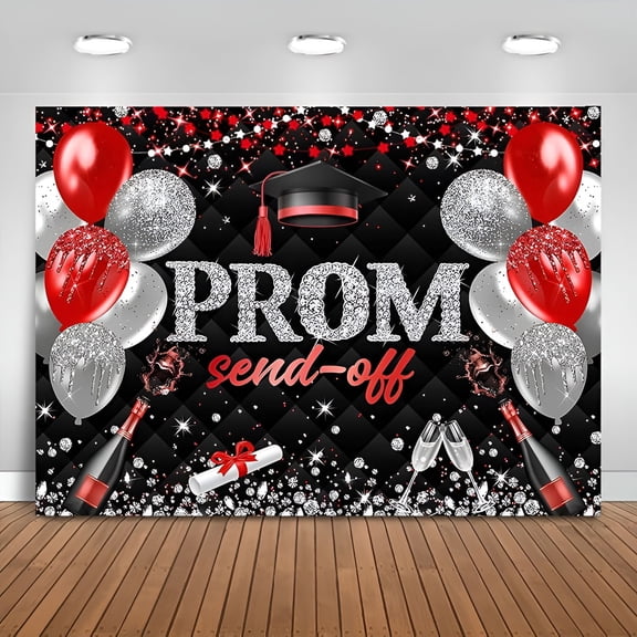 LAMIRO Prom Send Off 2025 Graduation Backdrop Red and Black Class of 2025 Prom Background Party Decorations Congrats Grad Banner Photo Booth Props