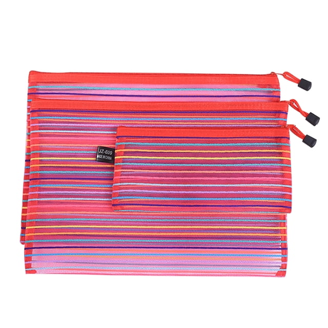MasteelfCA 3Pcs Colorful File Pockets Nylon Mesh Zipper File Storage Bags Documents Organizer Pouch
