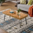 thumbnail image 3 of Kepooman Modern Rectangular Coffee Table with Chevron Pattern & Metal Hairpin Legs for Living Room, 43.31" L x 19.68" W x 17.71" H, Glossy Finished Wood, 3 of 12