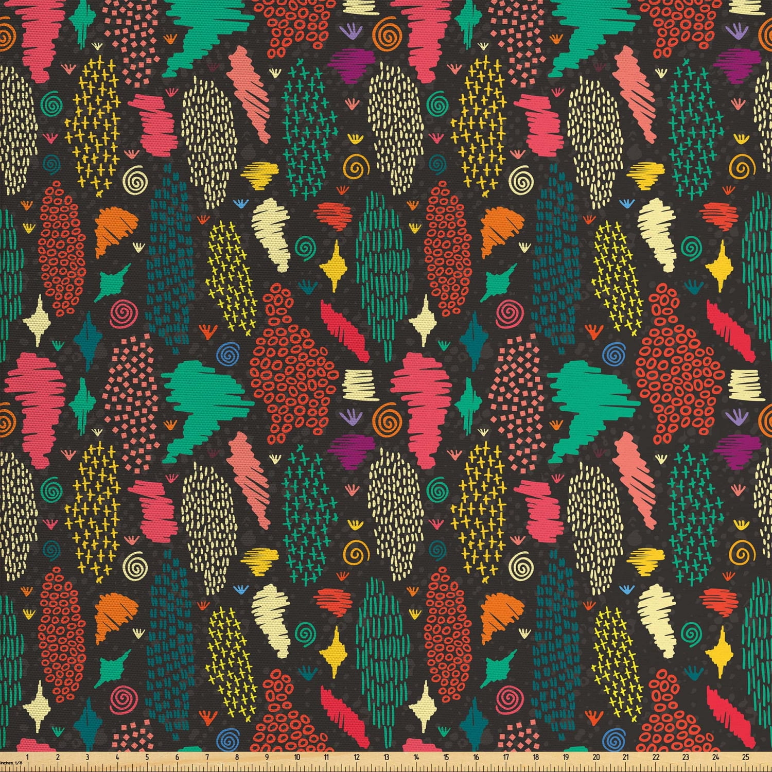 Boho Fabric by The Yard, Colorful and Abstract Shapes in Doodling Style