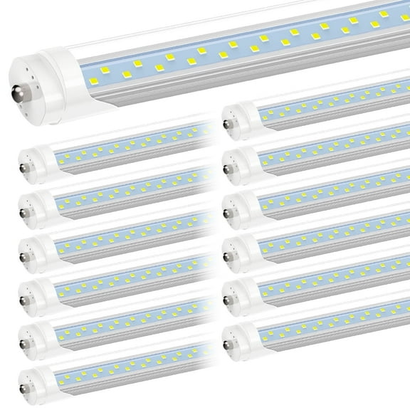 8ft LED Light Bulbs, Single Pin Fa8 Base T8 T10 T12 Tubes Replacement, Dual Row 72W 6000K,ETL Listed,12-Pack