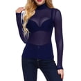 thumbnail image 2 of Dyfzdhu Long Sleeve T Shirts for Women High Neck Arm Shaper Top Sheer Mesh Yoke Casual Blouse Shirt Navy, 2 of 9