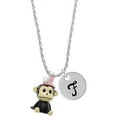 thumbnail image 1 of Delight Jewelry Resin Monkey with Bunny Ears Silvertone Script Initial Disc - F - Charm Necklace, 20"+3", 1 of 4