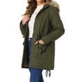 thumbnail image 4 of Chaqueta parka de invierno para mujer INSPIRE CHIC, abrigo acolchado largo, cálido, a prueba de viento, con capucha de piel sintética, color verde militar, 4 of 6