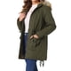 thumbnail image 4 of Chaqueta de parka de invierno para mujer Allegra K, abrigo acolchado largo, cálido, a prueba de viento, con capucha de piel sintética, color verde ejército, 4 of 6