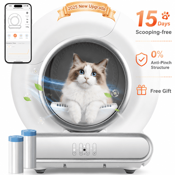 Automatic Litter Box, Self Cleaning Cat Litter Box w/ Pannel APP Control,4 Gravity Sensors&Infrared Sensor Protection,Health Monitoring, Self Check System, Quiet Odor Removing Cat Litter Box