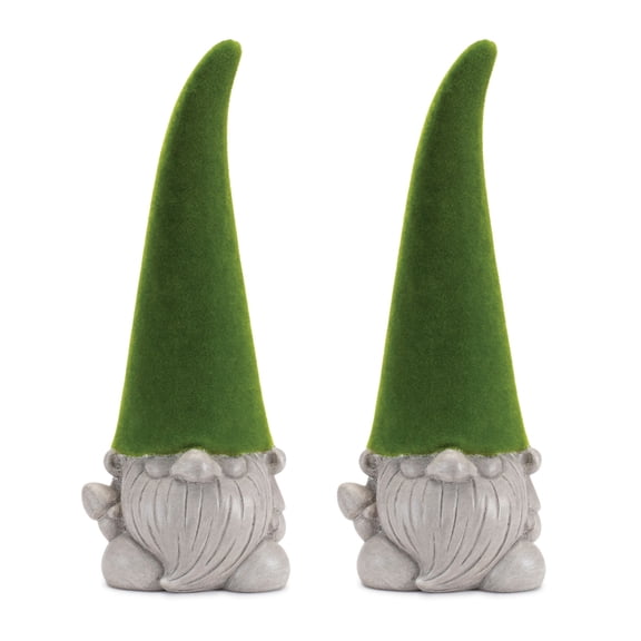 Melrose Standing Mossy Gnome Figurines - 16.5" - Green and Gray - Set of 2