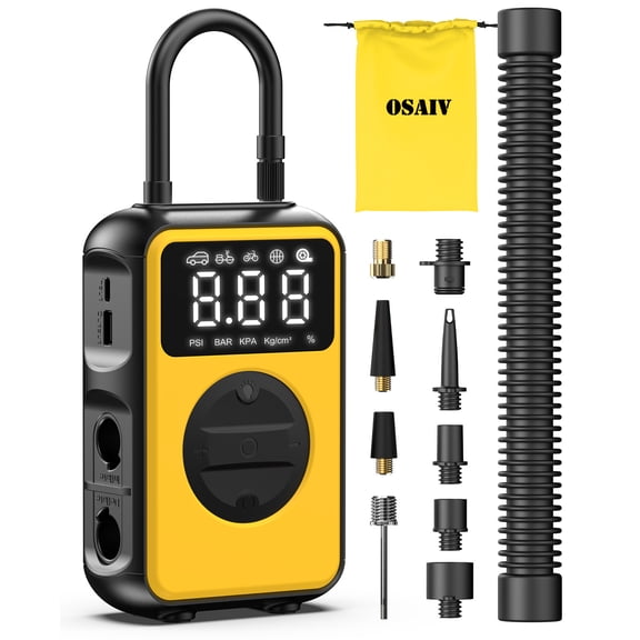 OSAIV 150PSI Tire Inflator & Air Compressor - Dual Mode (150PSI High Pressure / 4.0kPa Volume) for Car Tires, Bikes, Air Mattress, Inflatables - Fast Inflation Portable Pump