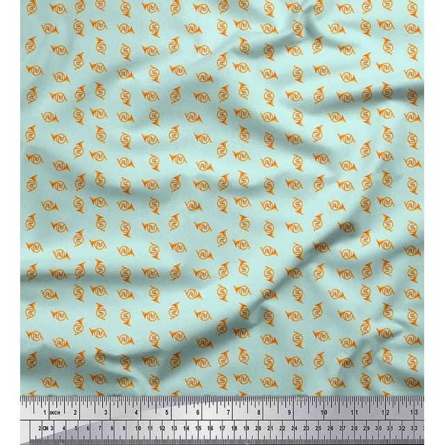 Soimoi Silk Fabric French Horn Musical Instrument Printed Craft Fabric by The Yard 42 Inch Wide