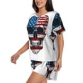 thumbnail image 2 of Uemuo American Flag Skull Pattern Women's Short-Sleeved Pajama, Button-Front Loungewear, 2-Piece Summer Sleepwear, Elastic Drawstring Shorts-3X-Large, 2 of 7