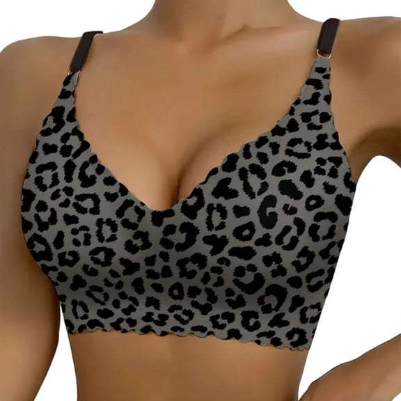 Telankuip Leopard Print Push up Bras for Women Wireless with Lift and Support Comfort Bras Full Coverage Smoothing Seamless Bra No Underwire Thin Breathable Bralettes Black XL