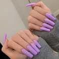 thumbnail image 3 of Juego de uñas postizas de ataúd de uñas largas multicolores, puntas de arte de uñas artificiales de bailarina para mujeres y niñas, uñas postizas acrílicas con 1 lima de uñas (azul morandi, naranja, 3 of 8