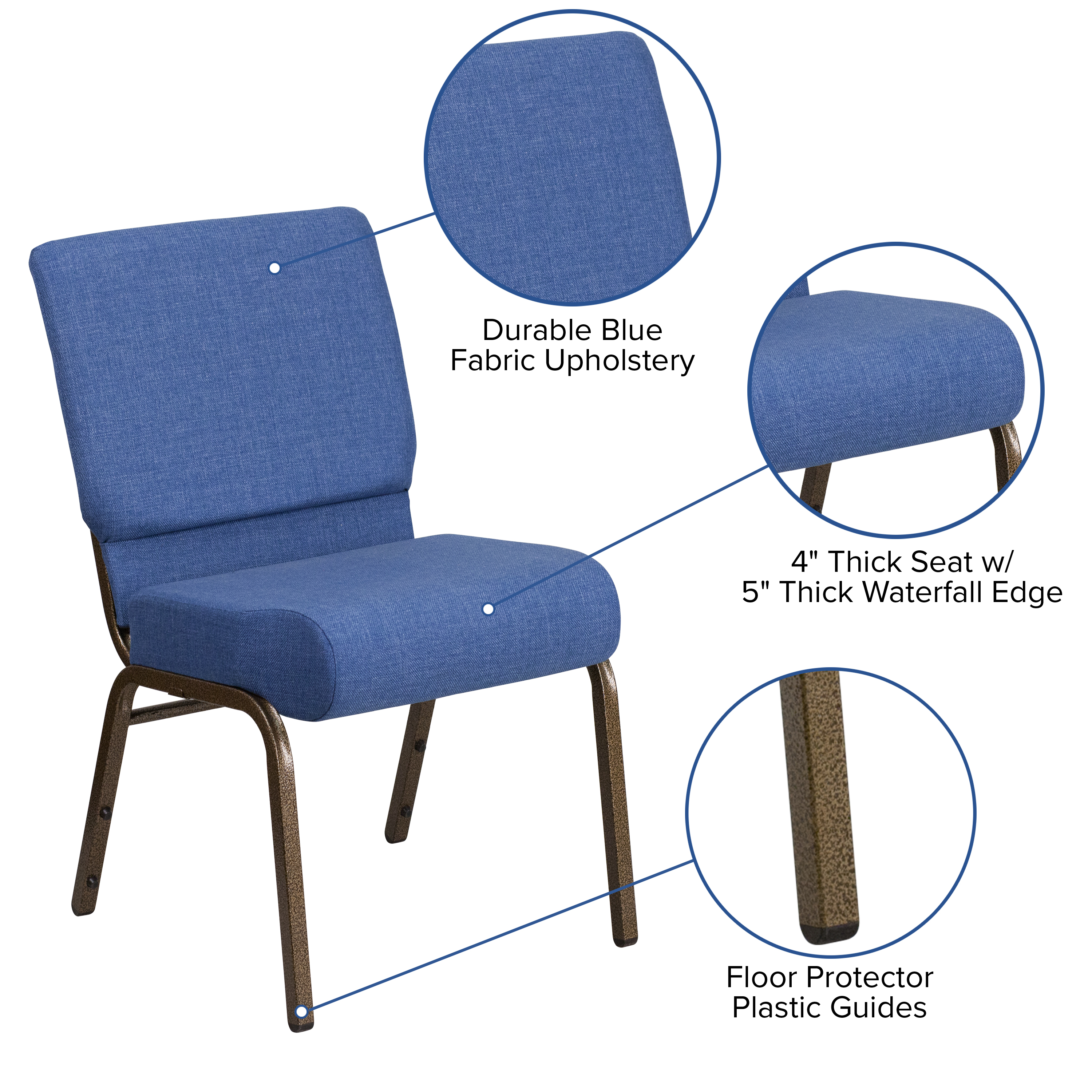 Flash Furniture HERCULES Series 21''W Stacking Church Chair in Blue Fabric - Gold Vein Frame - image 5 of 12