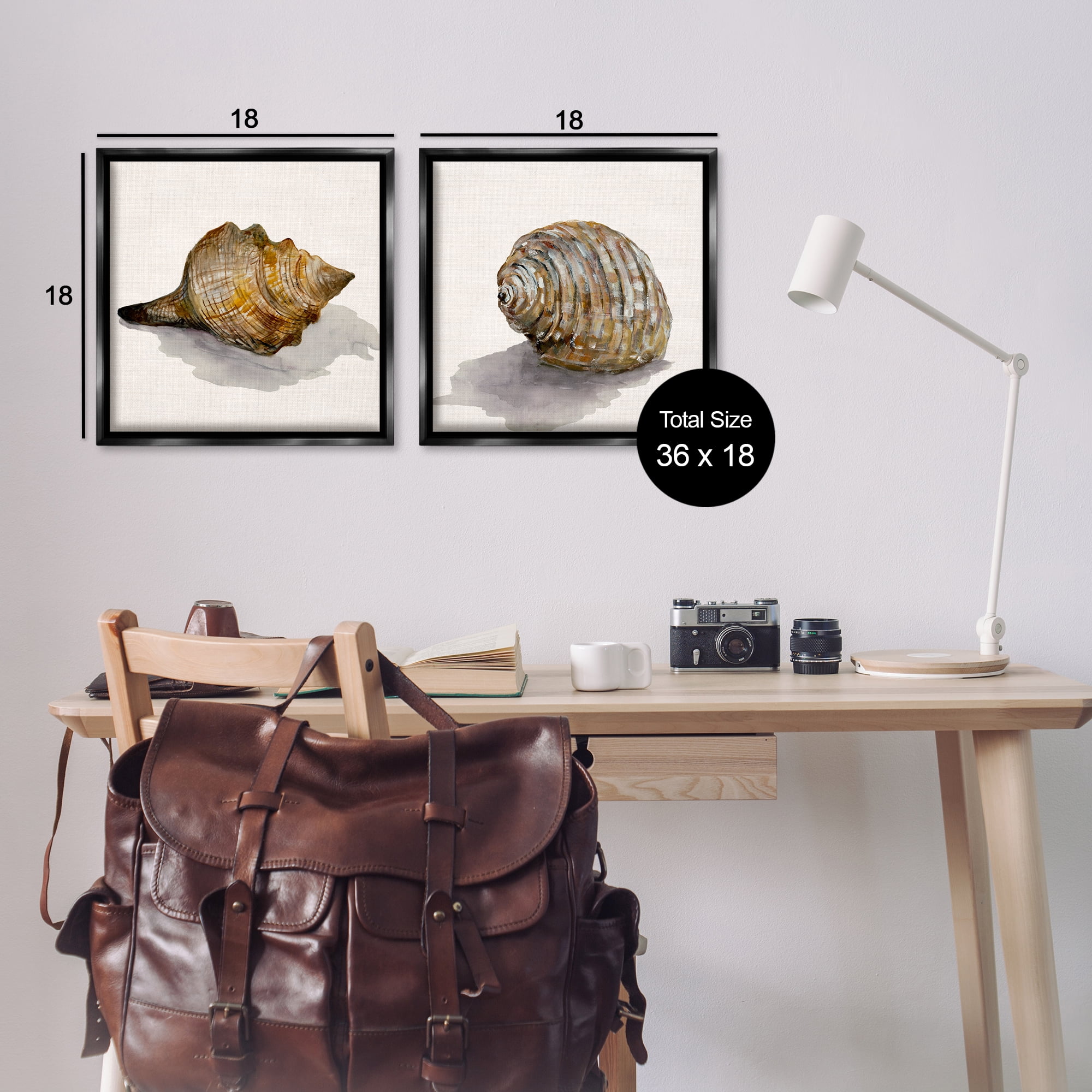 Stupell Industries Neutral Beach Shells Nautical & Beach Painting Black Floater Framed Canvas Art Print Wall Art, 18 x 18, Set of 2