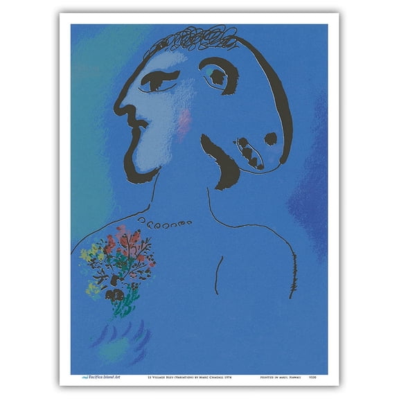 Le Village Bleu (Variation) - From an Original Color Lithograph by Marc Chagall 1974 - Master Art Print (Unframed) 9in x 12in